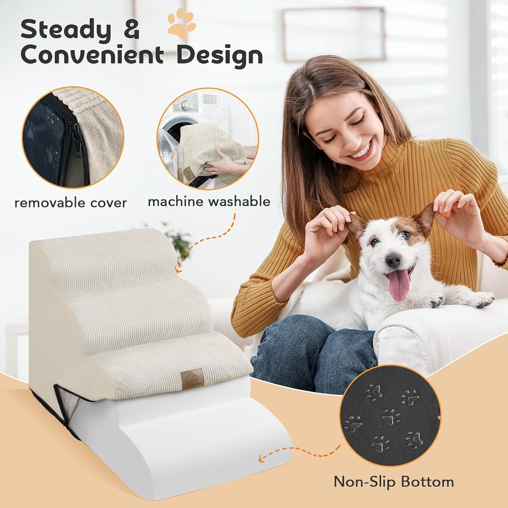 Dog Stairs for Small Dogs Cats, Small Pet Stairs Steps, Foam 6-Tier Pet Stairs Steps for Couch Sofa, Dog Ramp Ladder
