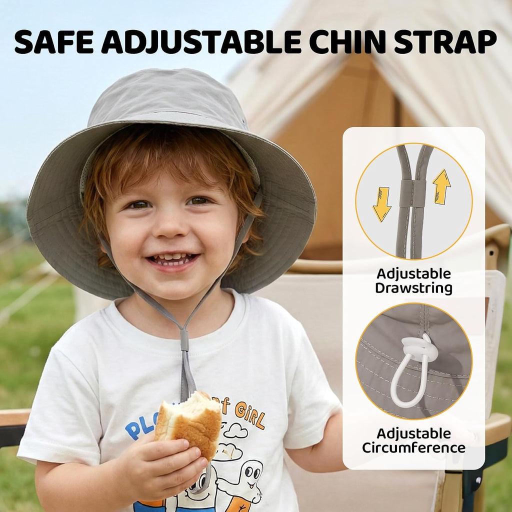 Toddler Bucket Hats UPF 50+ Baby Sun Hat Adjustable Kids Sun Protection Summer Hat Wide Brim Beach Hat for Boys Girls