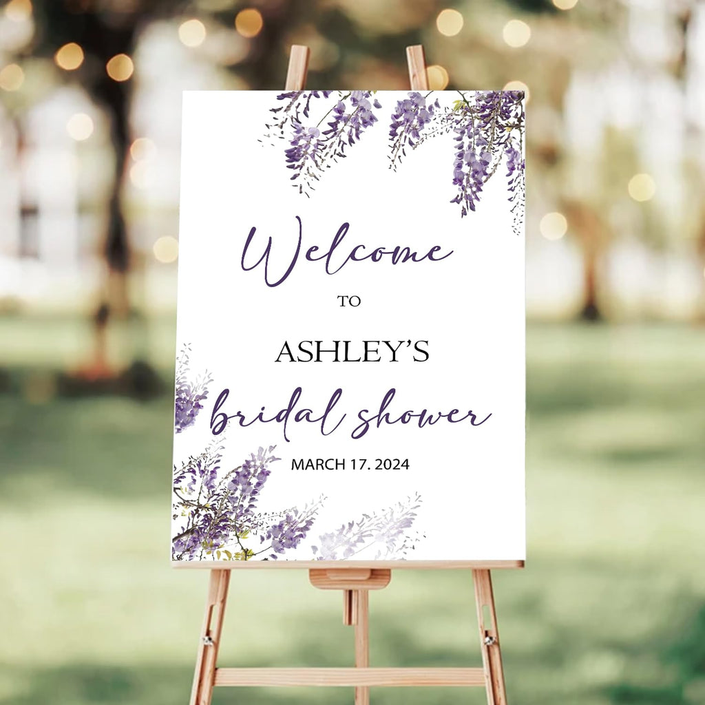 Lavender Floral Bridal Welcome Sign Template - Printable Purple Sign With Stand