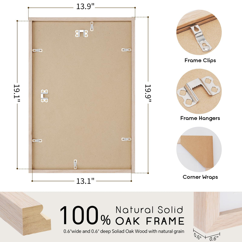 13x19 Solid Oak Wood Picture Frame, Natural Oak, 1 Pack
