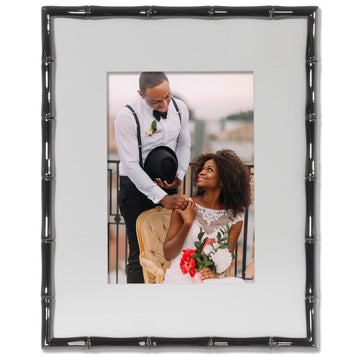 8x10 Black Polished Metal Picture Frame with Bamboo Design, or 5x7 with Included Mat