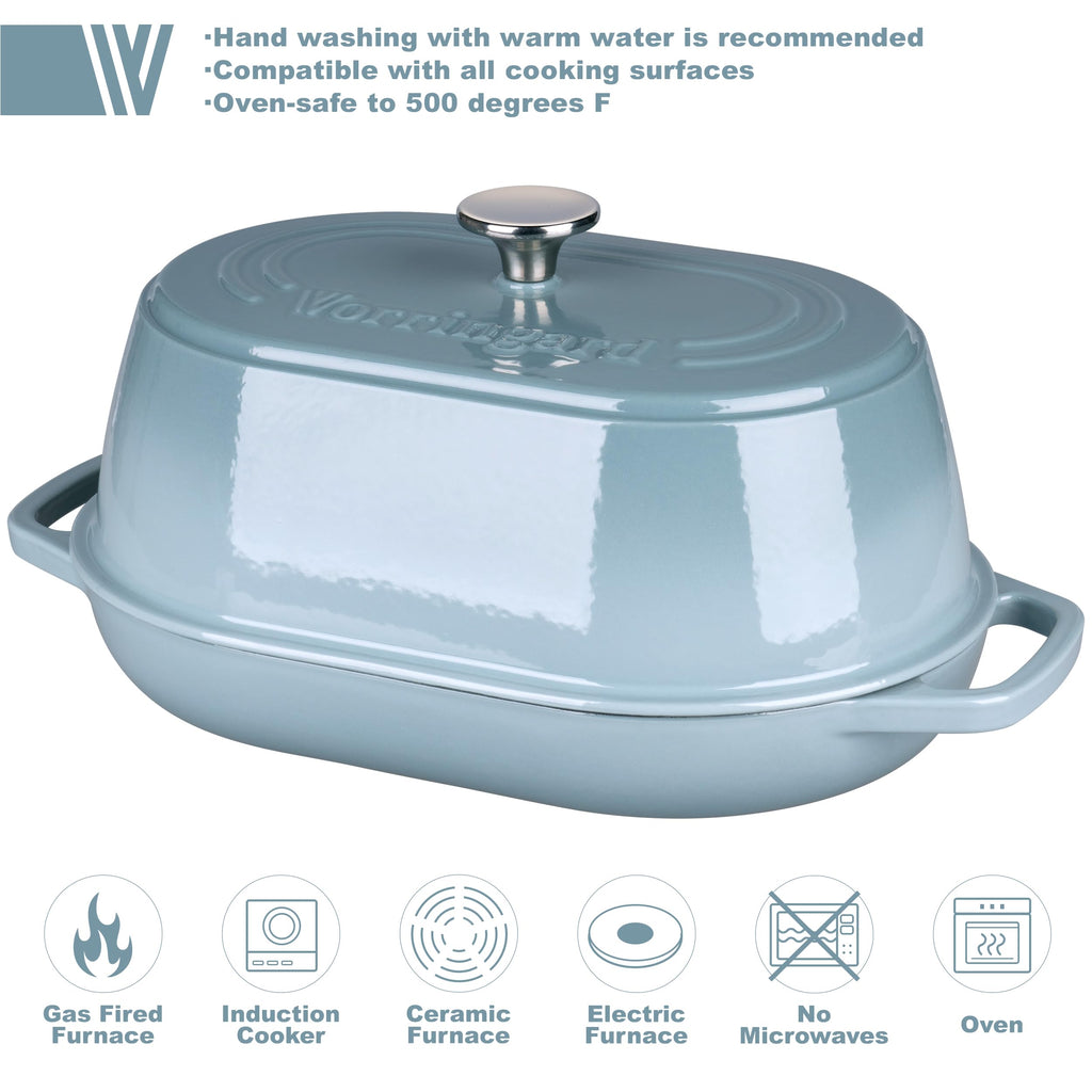 Enameled Cast Iron Dutch Oven Pot with Dome Lid, Oval Bread Oven made Sourdough Bread Baking, Oven Safe up to 500°F