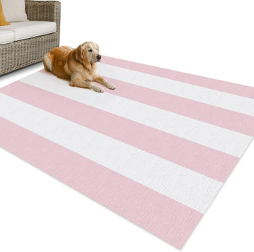 Modern Pink White Stripe Outdoor Rug,Minimalist Line Art Waterproof Non-Slip Area Rug Washable Indoor Outdoor