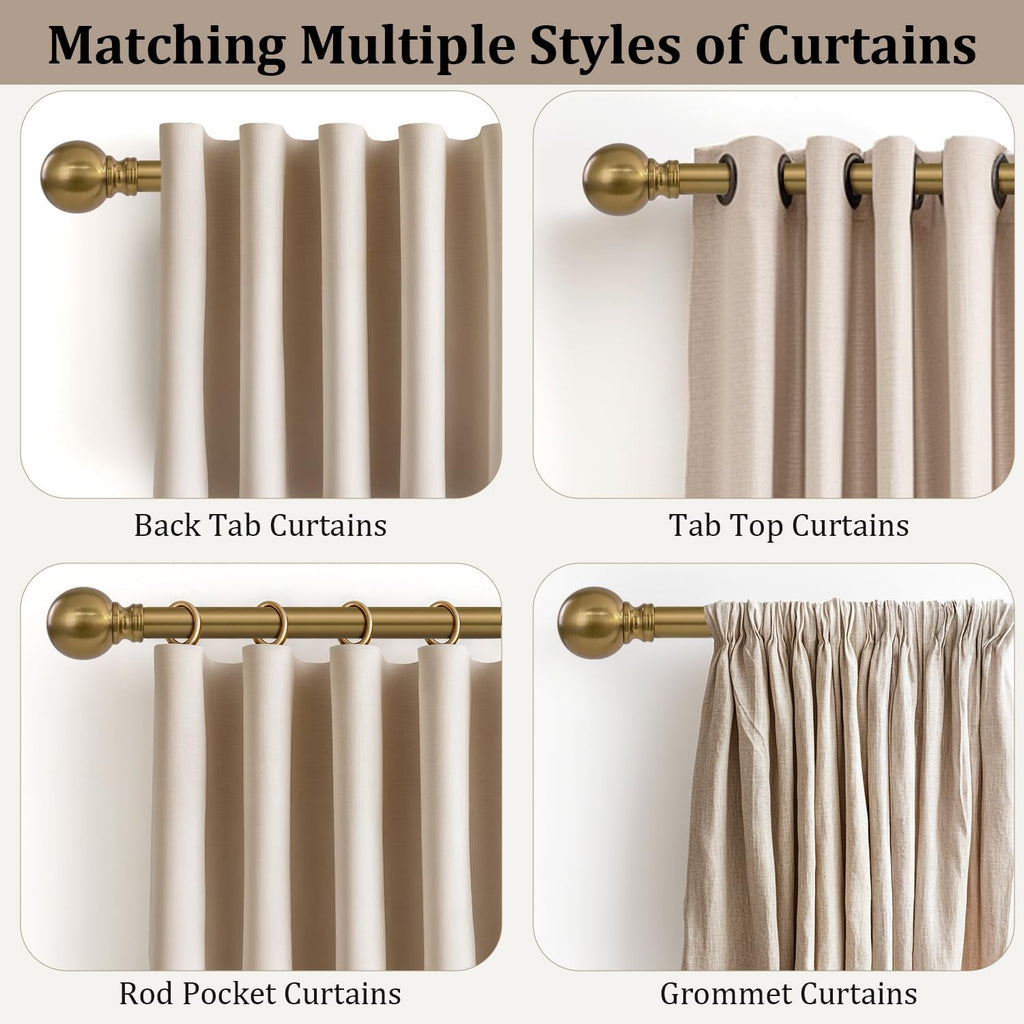 Warm Gold Curtain Rods for Windows Small 1" Diameter Short Adjustable Heavy Duty Antique Brass Metal