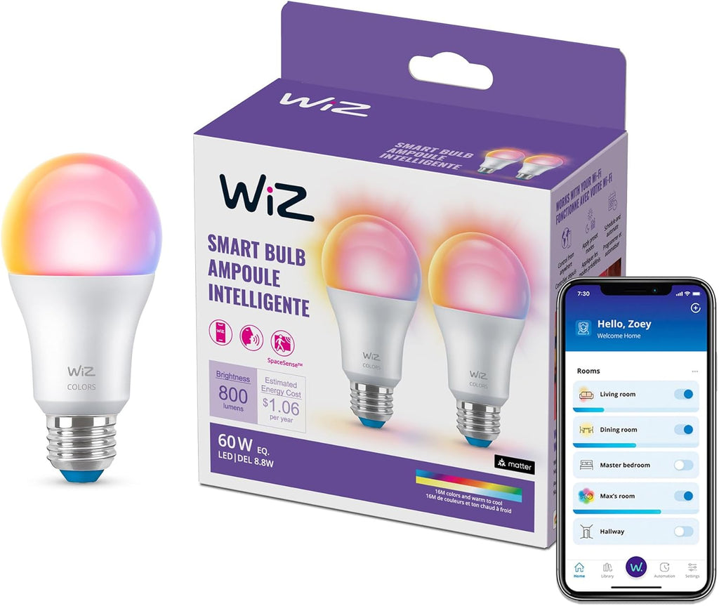 Smart Light Bulbs, 2-Pack, Color A19 60W 800LM E26 Indoor LED Lights, Smart Bulbs with Motion Detection, Control with