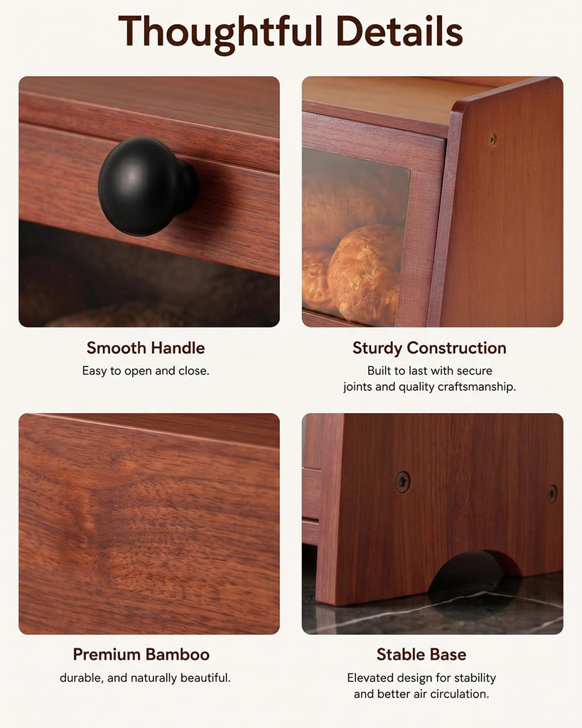 Bread Box - Countertop With Top Shelf For Fruit,1 Tier, Brown