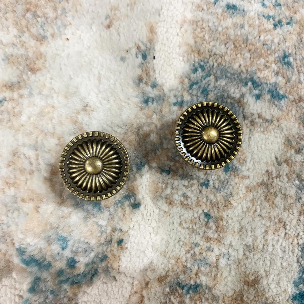Antique Brass Cabinet Knobs, Vintage Drawer Pulls with Backplate, Antique Gold Mushroom Knobs