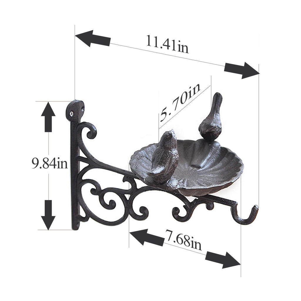 Outdoor Hanging Bracket with Bird Feeder - Cast Iron Hanger Wall Hook for Hanging Planters, Lanterns, Wind Chimes and