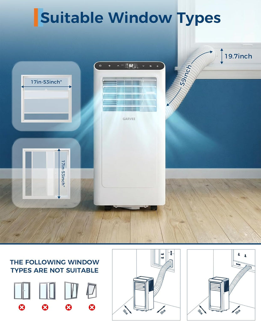 8000 BTUs Portable Air Conditioner,Up to 350 Sq.Ft. Remote Control 48dB Portable AC Unit, Dehumidifier, Fan, Sleep