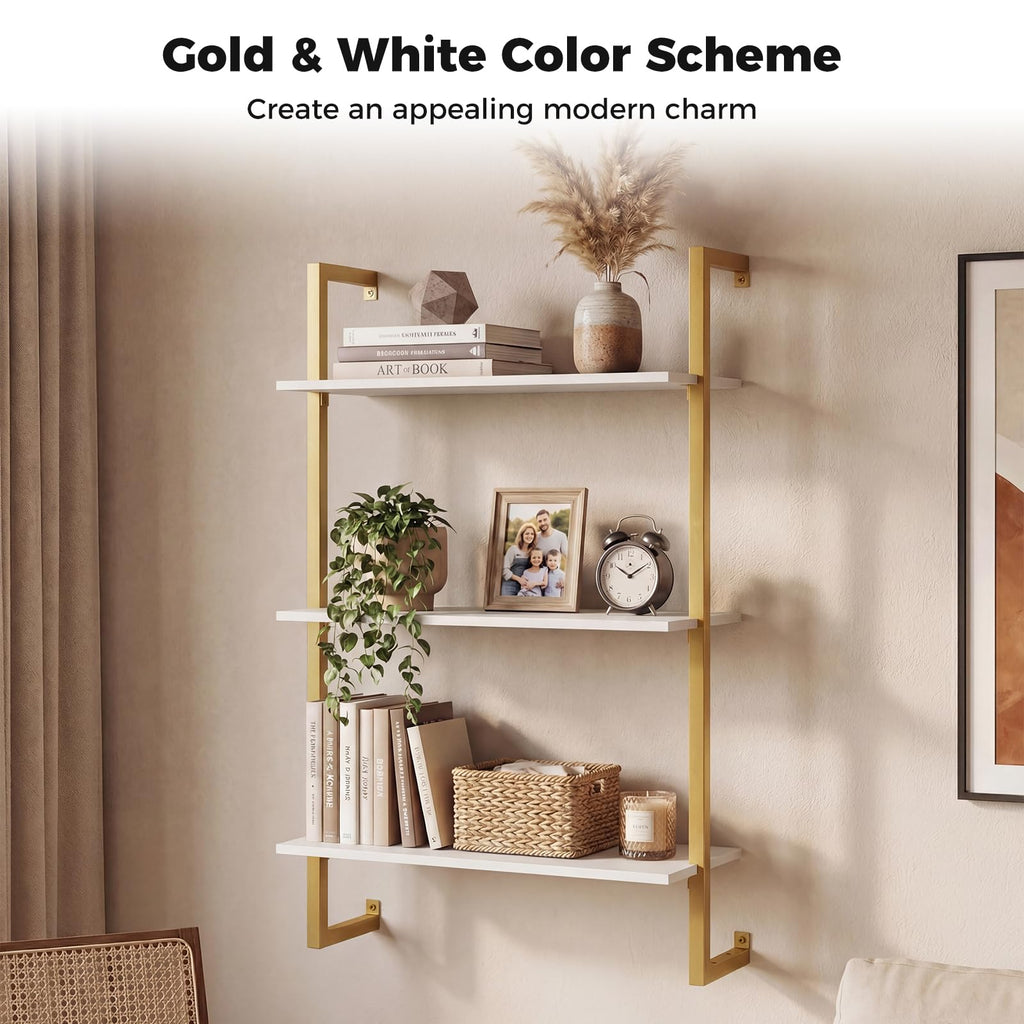3-Tier Floating Shelves Set of 2, Industrial Wall-Mounted Bookshelf