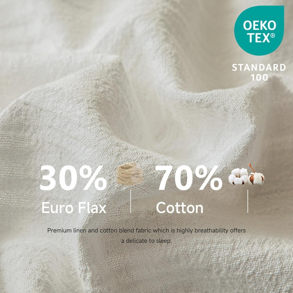 Duvet Cover, 2 PCS Natural Linen Cotton Blend Bedding Set with Striped Jacquard-1 Duvet Cover 1 Pillowcase