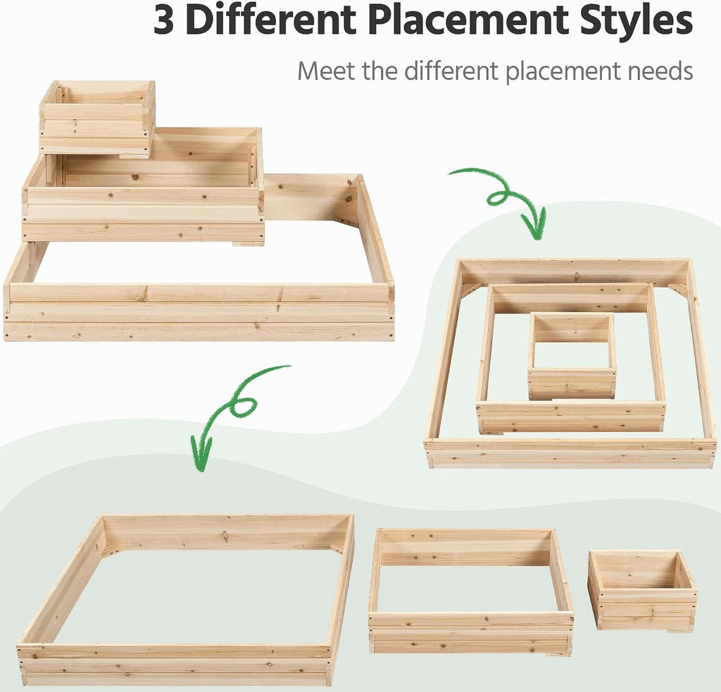 3 Tier Wooden Raised Garden Bed Open-Bottom Planter Box, 1Pcs | 3-tier planter saves space, open-bottom for deep