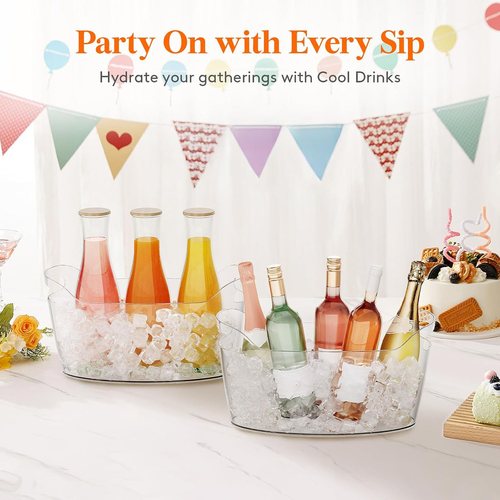 6.5L Plastic Ice Bucket for Parties with Handle & Scoop - Set of 2