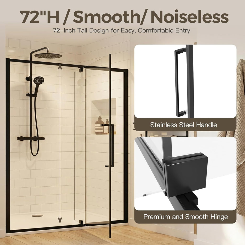 56-60" W x 72" H Pivot Shower Doors, Semi-Frameless Swing Water Repellent Glass Shower Doors with 1/4" (6mm) Clear