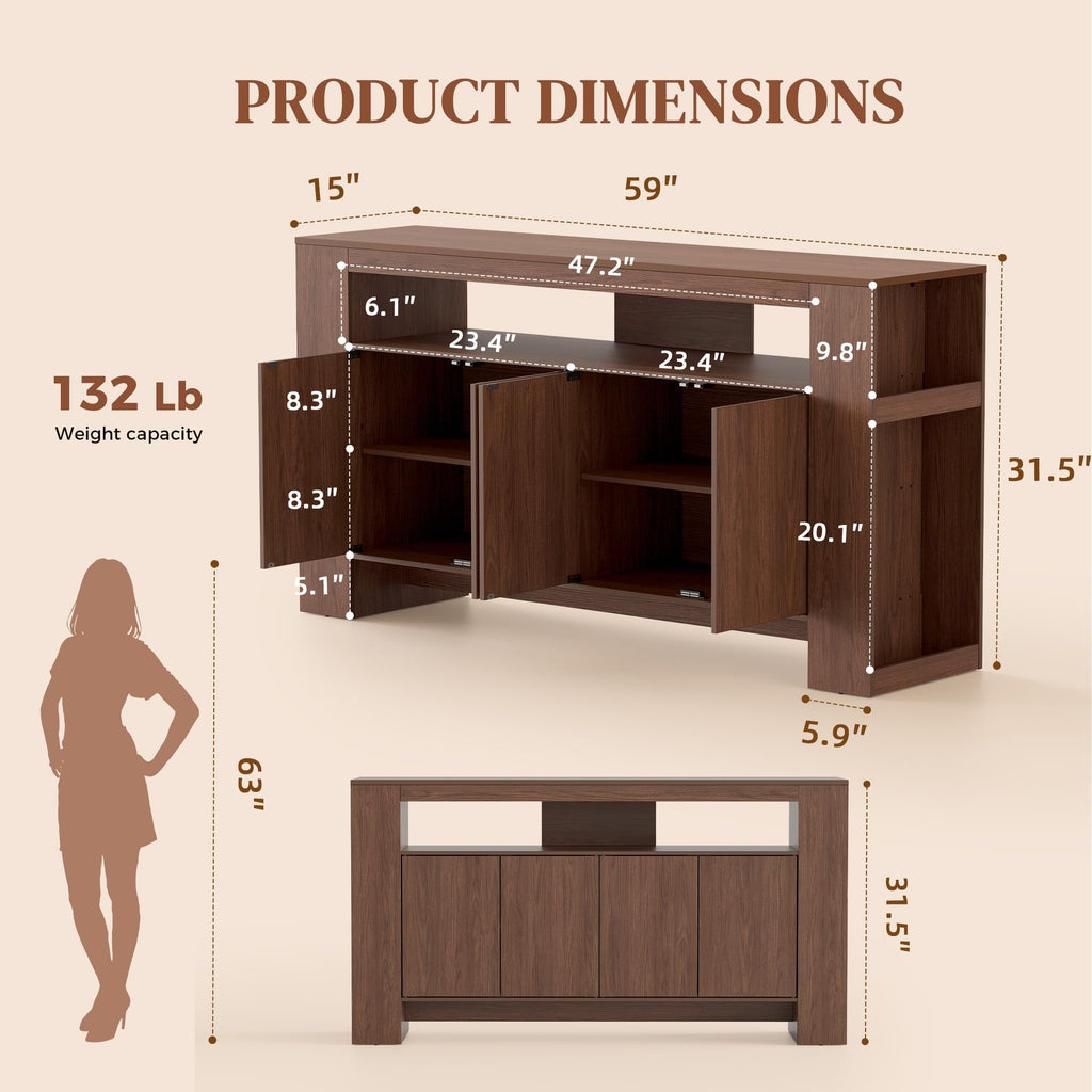 Modern Sideboard Buffet Cabinet with Open Storage & 2-Tier Side Storage