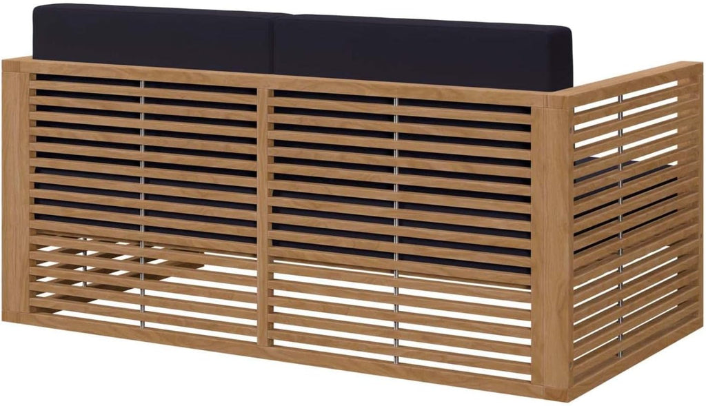 Carlsbad Modern Teak Wood/Fabric Patio Loveseat in Navy/Natural