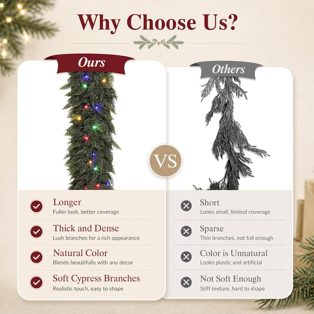18FT Pre-Lit Cedar Christmas Garland with Lights, Real Touch Mantel Decor