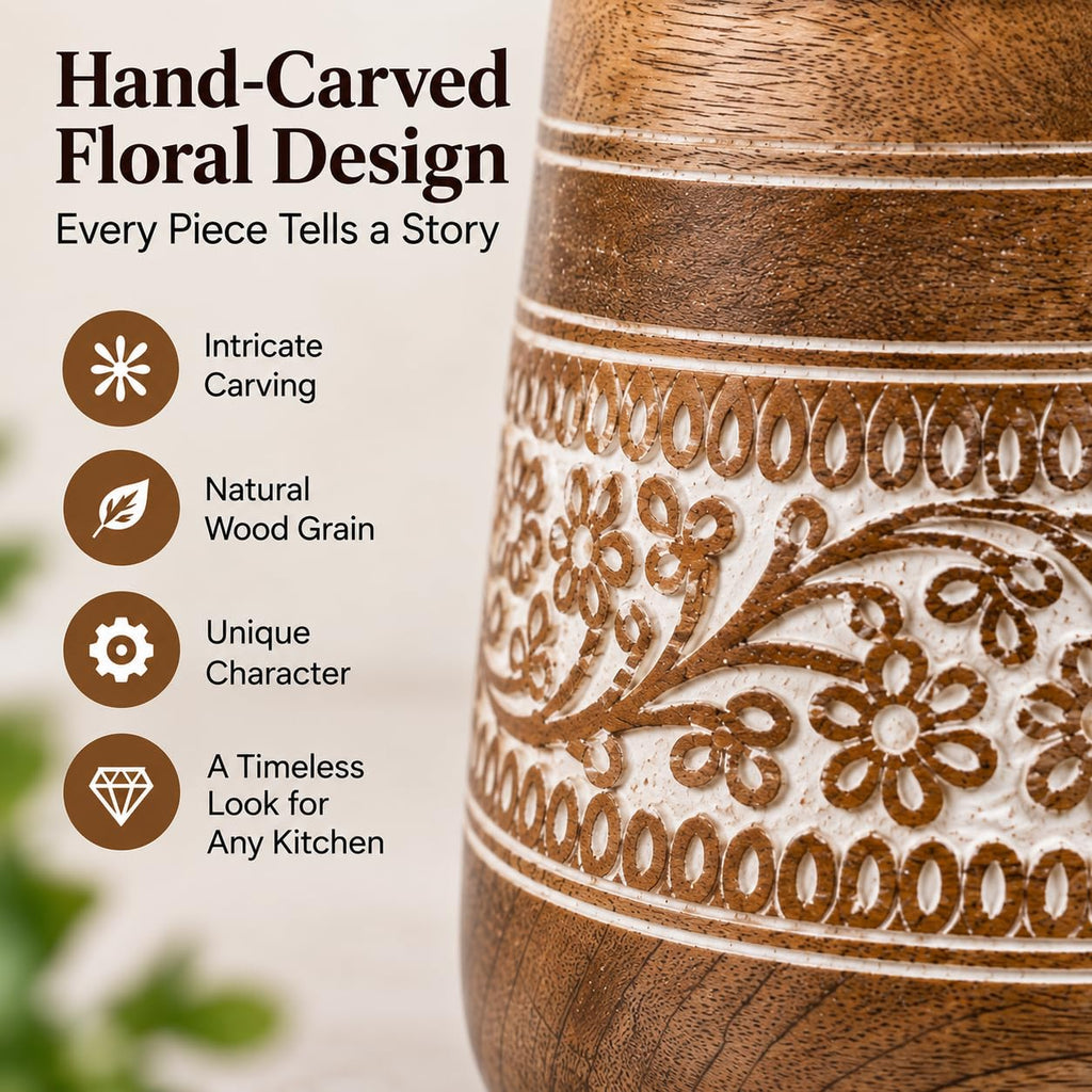 Farmhouse 7'' Large Wooden Utensil Holder, White Floral