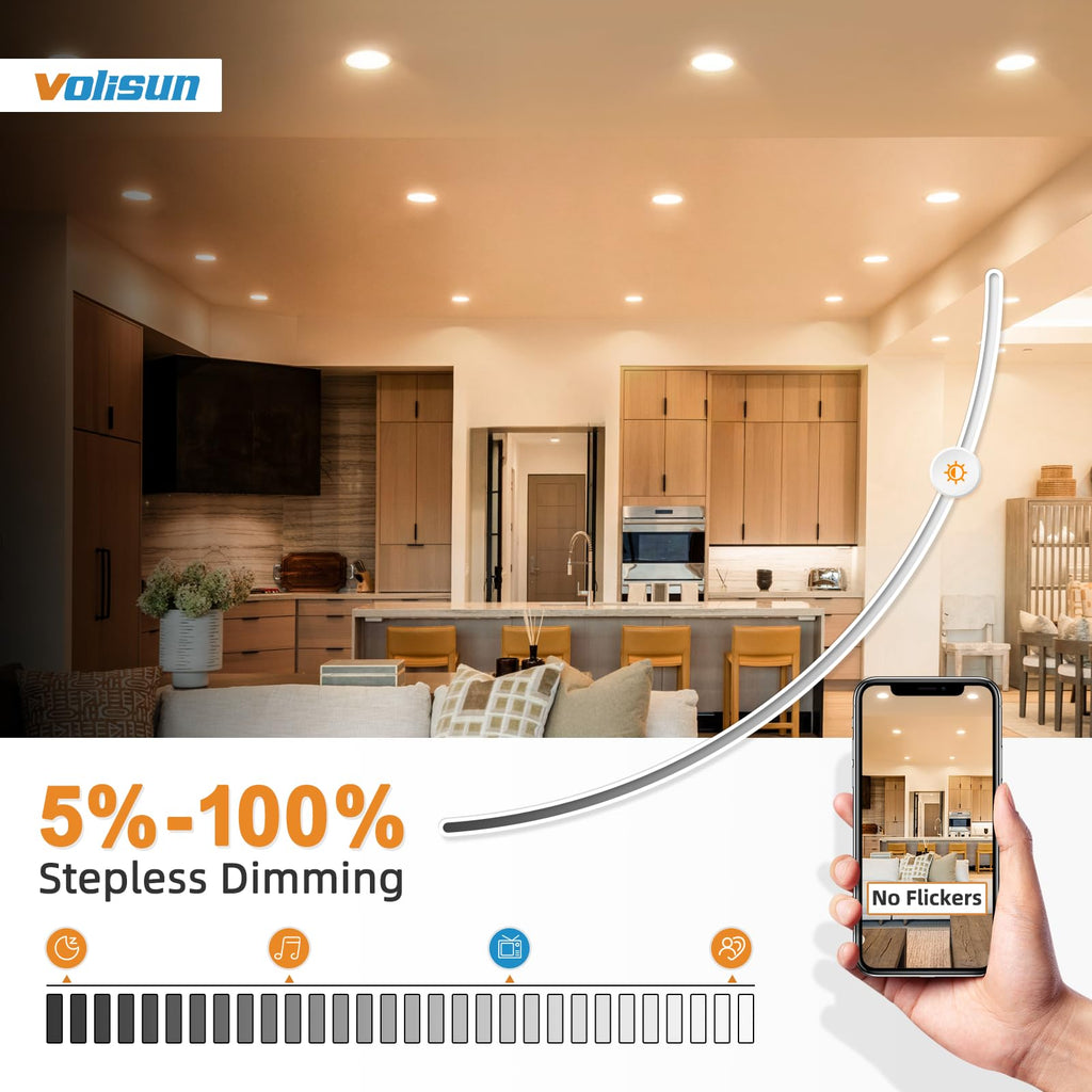 4 Pack 6 Inch 5CCT Recessed Light with Night Light