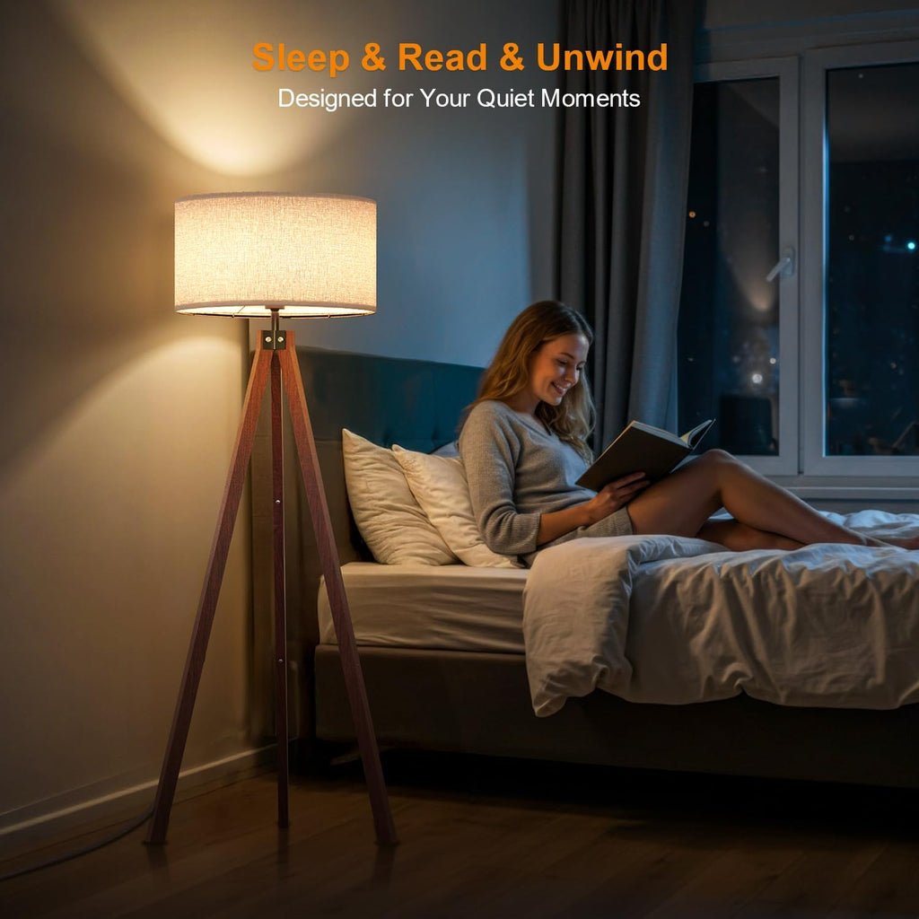 Wood Tripod Floor Lamp, Mid Century Standing Lamp, Modern Design Studying Light Room and Office