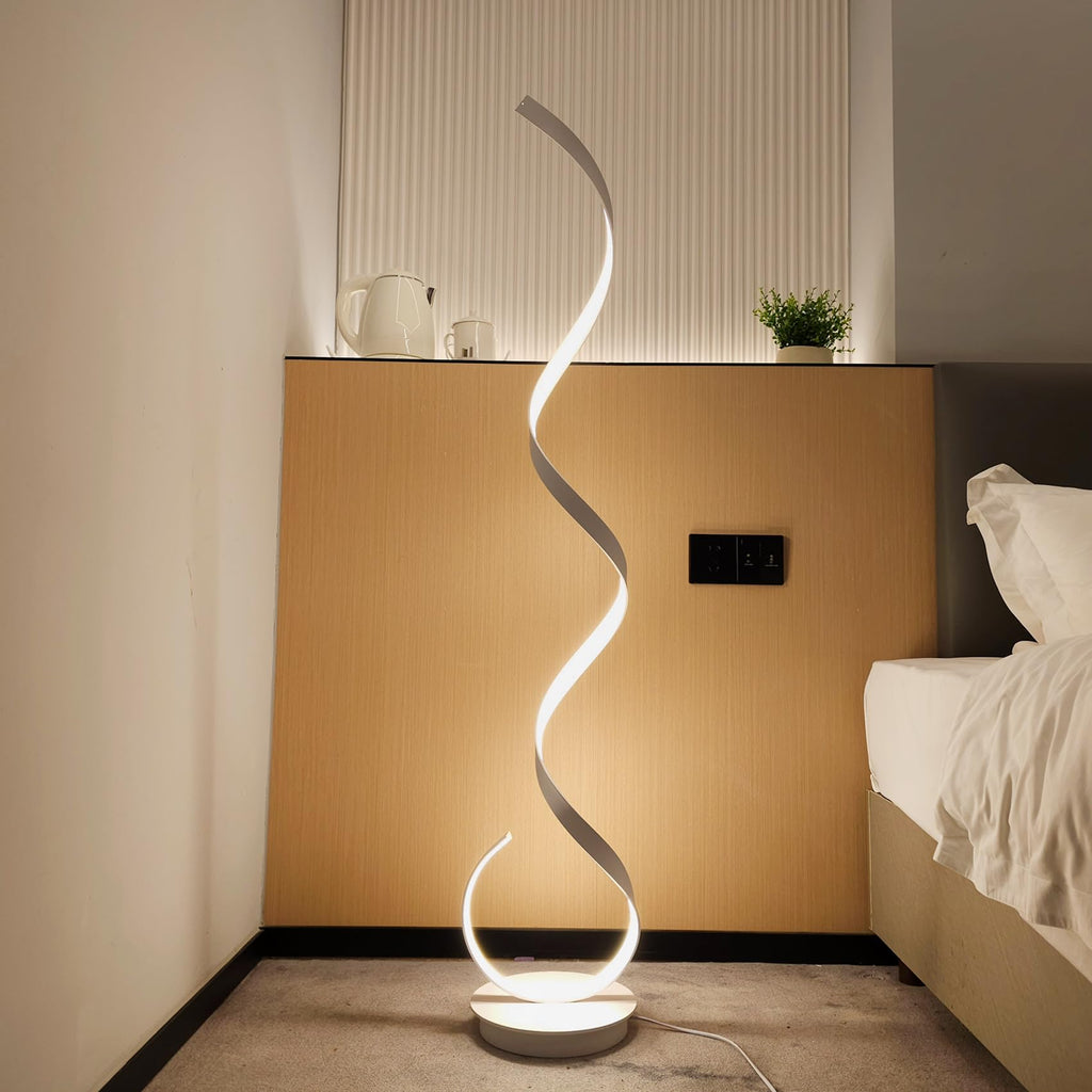 57inch Spiral LED Floor Lamp, 3 Light Color Remote Dimmable Torchiere Super Bright for Beside Living Rooms Offices