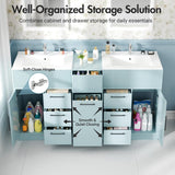 60 Inch Bathroom Vanity with Double-Sink, Freestanding Modern Bathroom Vanity Cabinet with Ceramic Basin