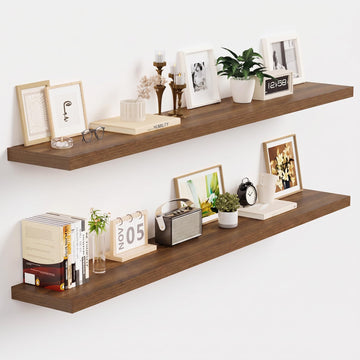 Floating Shelves 9 inch Deep 48"Long Set of 2, Walnut