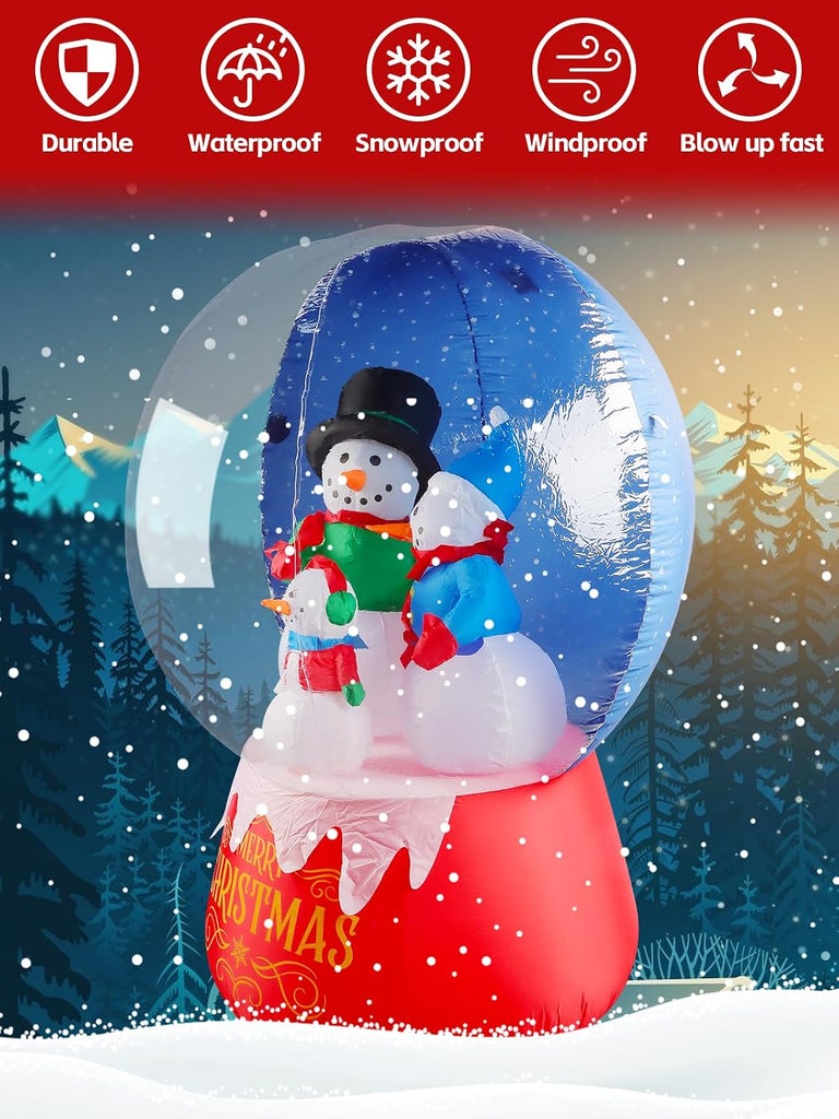 6FT Christmas Inflatable Snow Globe Yard Decorations Snowmen Family