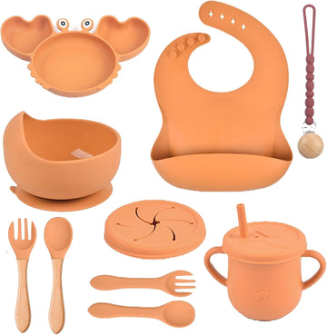Feeding & Weaning Set - Food-Grade Baby Led Weaning Supplies with Suction Plate, Bowl, Bib, Sippy Cup & Soft Spoon