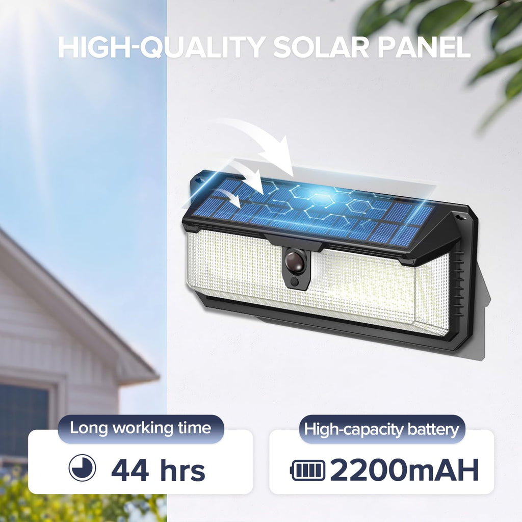 Solar Lights Motion Sensor Outdoor, 258 LEDs Solar Powered Security Lights, 3 Lighting Modes, Waterproof Wall Lights