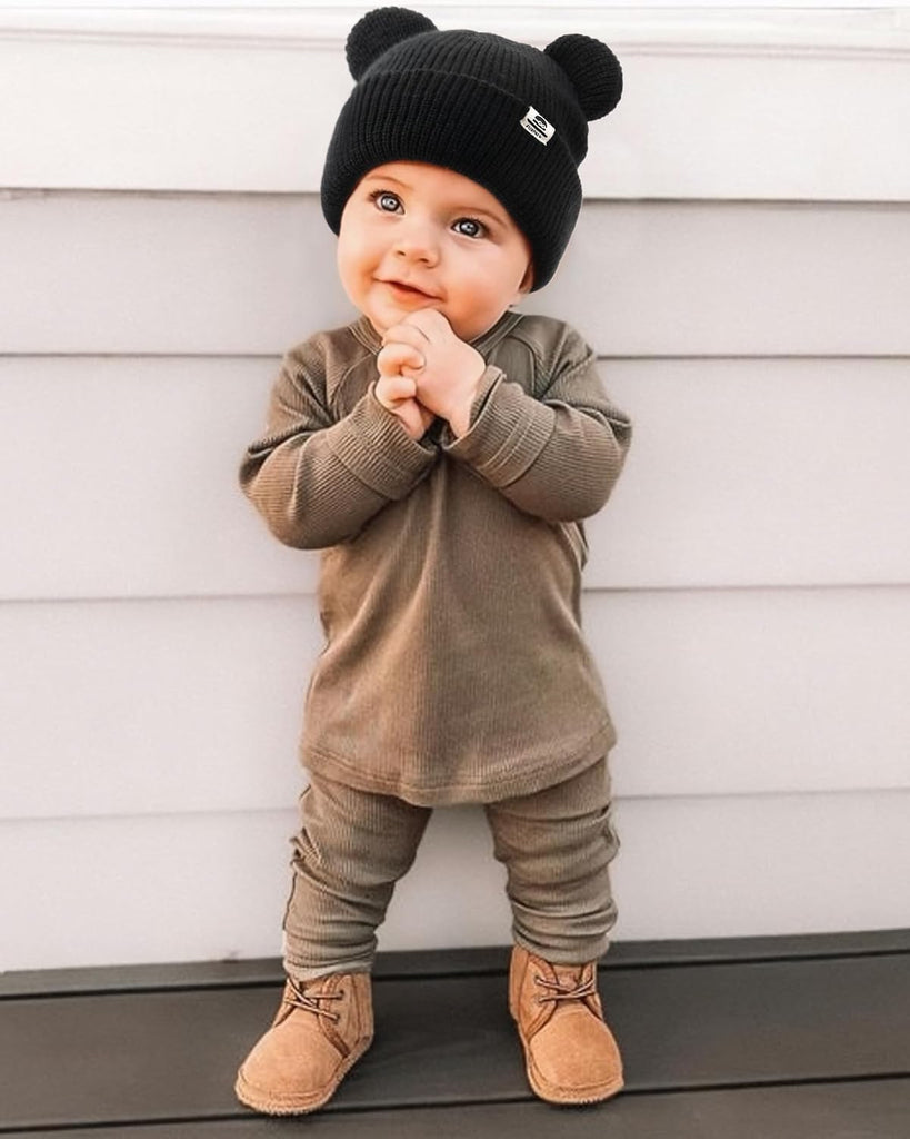 Baby Beanie with Bear Ear Warm Knit Winter Hat for Infant Toddlers