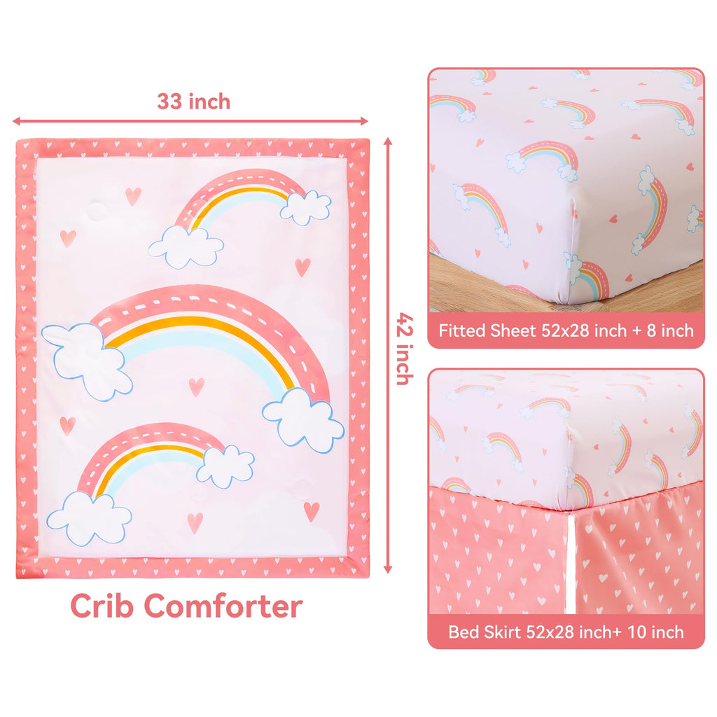 3 Pieces Baby Bedding Set for Boy Girls, Baby Bedding Set for Newborn, Infant & Toddler - Rainbow