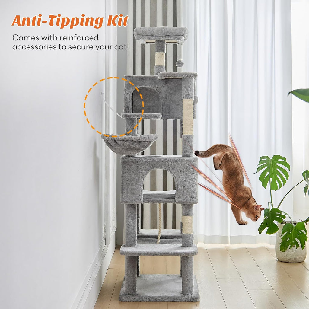 Large 66 Inch Cat Tree Tower with Sisal Scratching Post