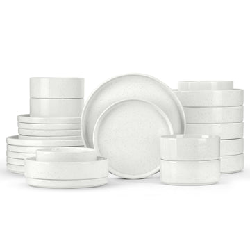 24 Piece Dinnerware Sets with Pasta Bowls for 6, Dinner Salad Plates and Cereal Serving Bowls, Stoneware Dishes