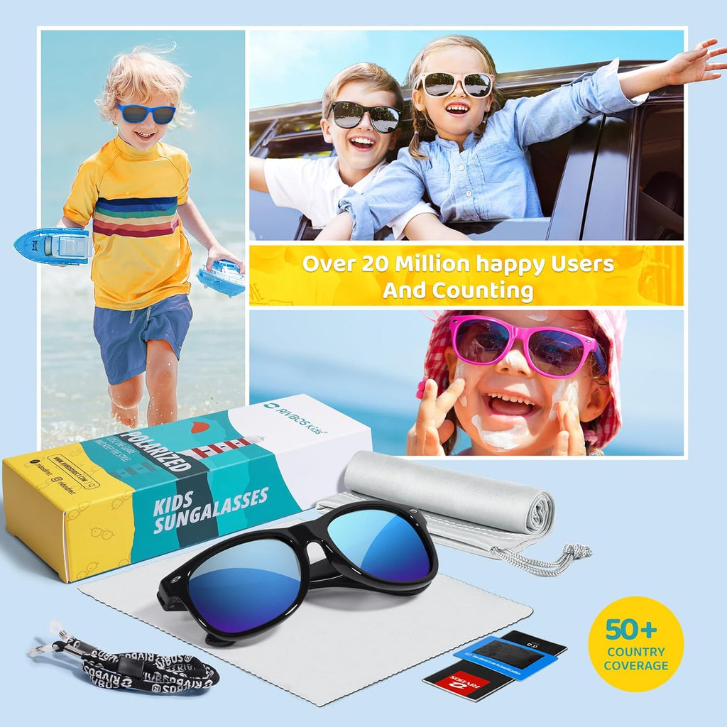 Kids Sunglasses Polarized UV400 TPE with Strap for Boys Girls RBK004
