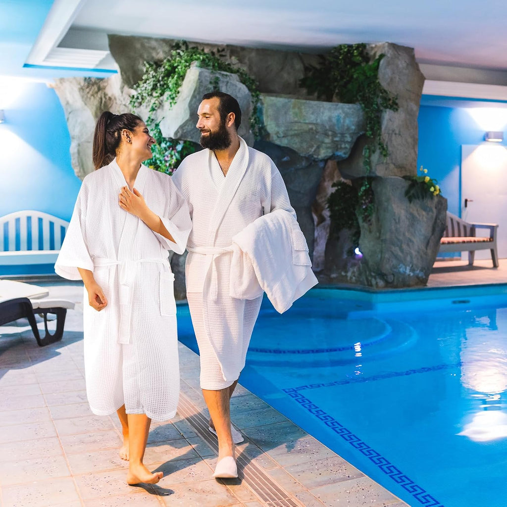2 Pcs His and Hers Waffle Robes Lightweight Couple Robes for Women Men Matching Bathrobes for Wedding Engagement Gift
