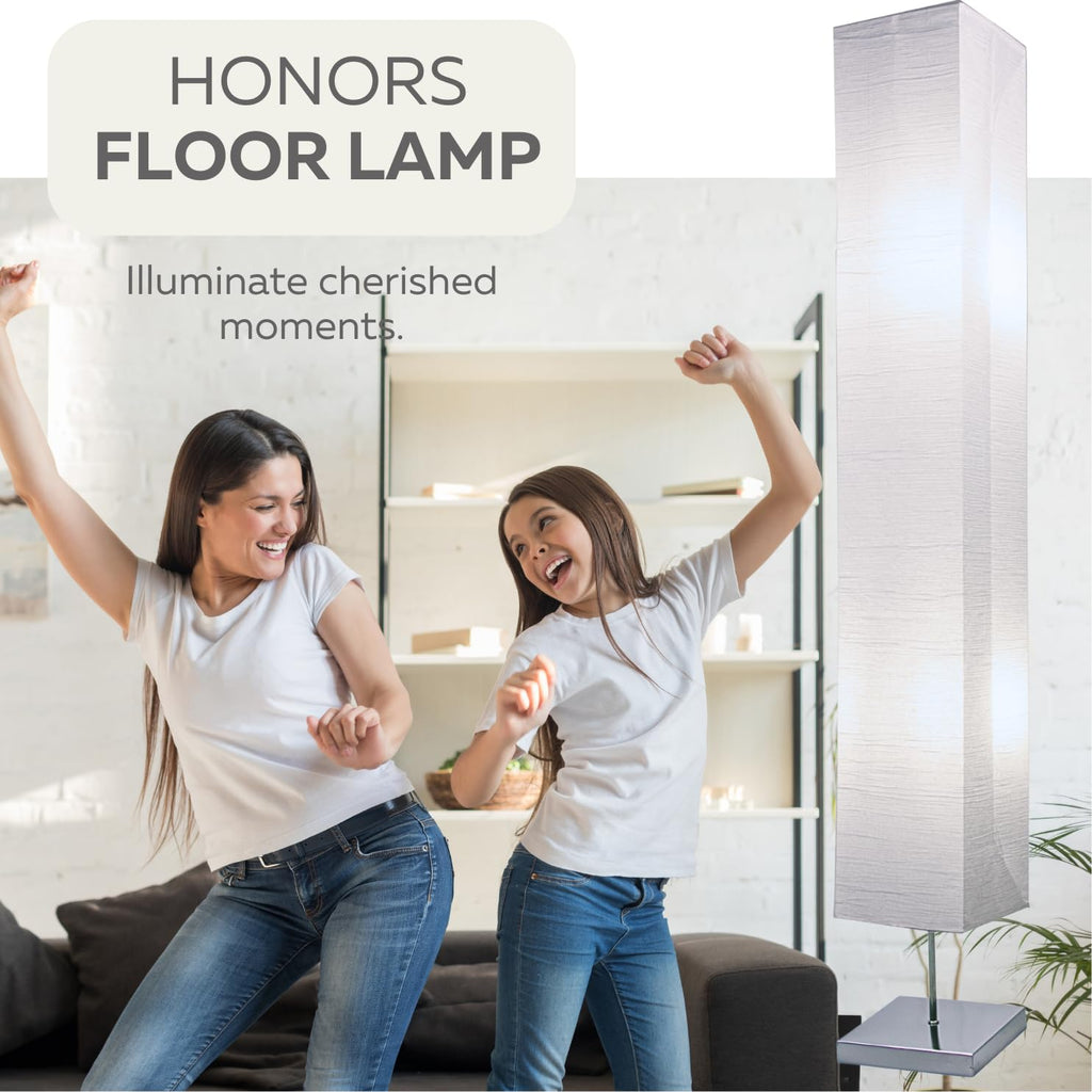 Rice Paper Floor Lamp Set of 2-59" Tall Japanese Paper Lantern Floor Lamps with Chrome Base and Foot Switch, 10" Shade