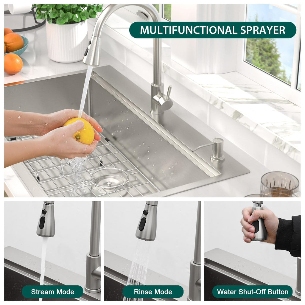 33x22 Drop Sink with Faucet Combo - 33 Inch Kitchen Sinks Drop In 16 Gauge Stainless Steel Topmount Single Bowl