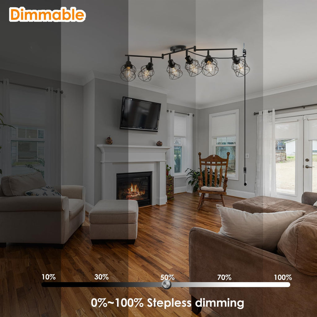 Dimmable Plug in Ceiling Light,Plug in Track Lighting,6 Light Black Industrial Farmhouse Ceiling Light with 16.5'