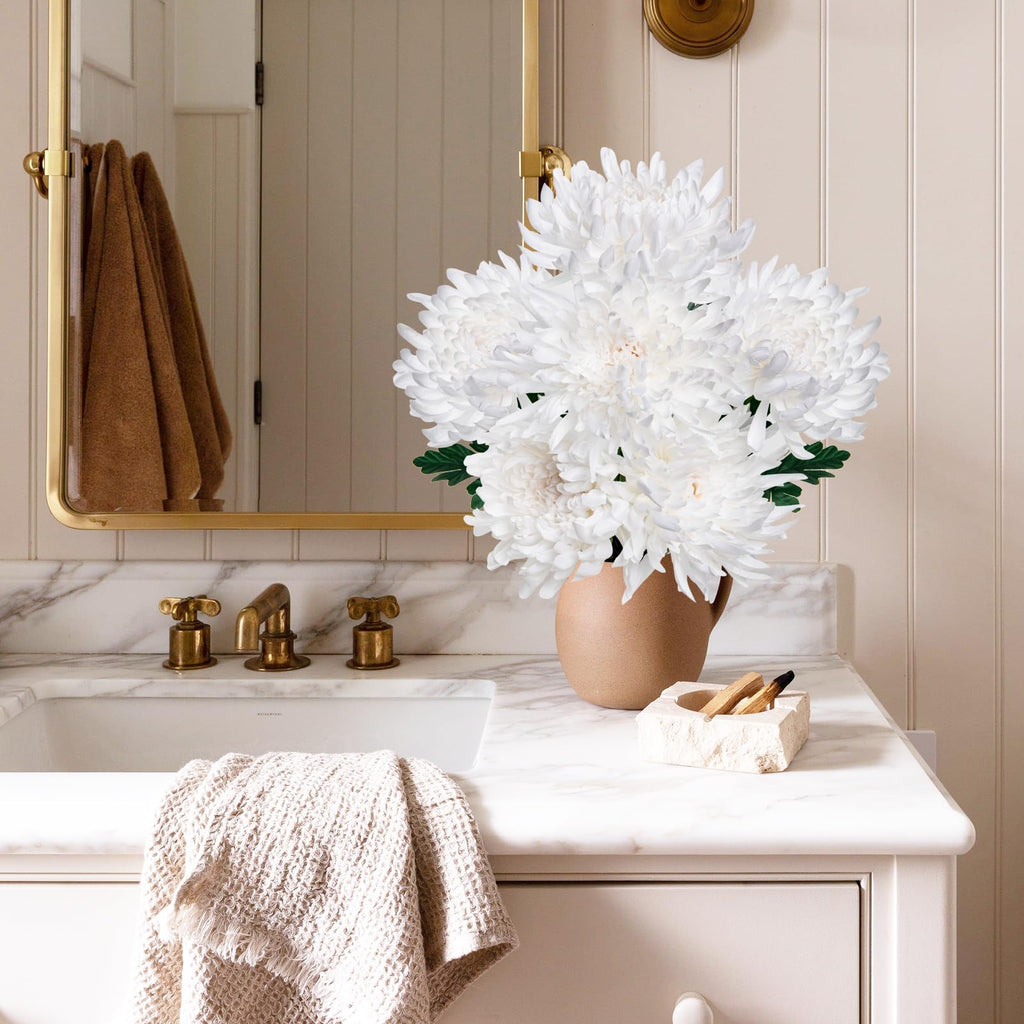 6Pcs Cream White Artificial Mums Flowers Large Chrysanthemum Flowers Silk Flower 25.6" Long Stem Faux Spider Mum