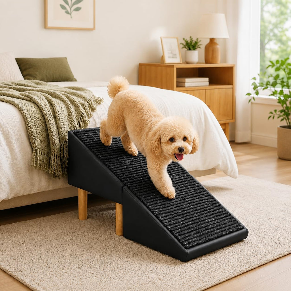 2-in-1 Foldable Ottoman Dog Ramp for Couch, Convertible Folding Dog Stairs for Couch and Bed, Non-Slip Wooden Pet