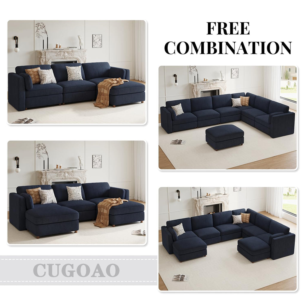 Oversized Cloud Sleeper Couch 6 Seater Modular Sectional Sofa Blue