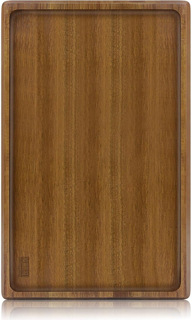 Acacia Wood Serving Tray 16x10 Charcuterie Board & Non-Slip Pads | Premium Acacia Wood Platter for Cheese, Meat &
