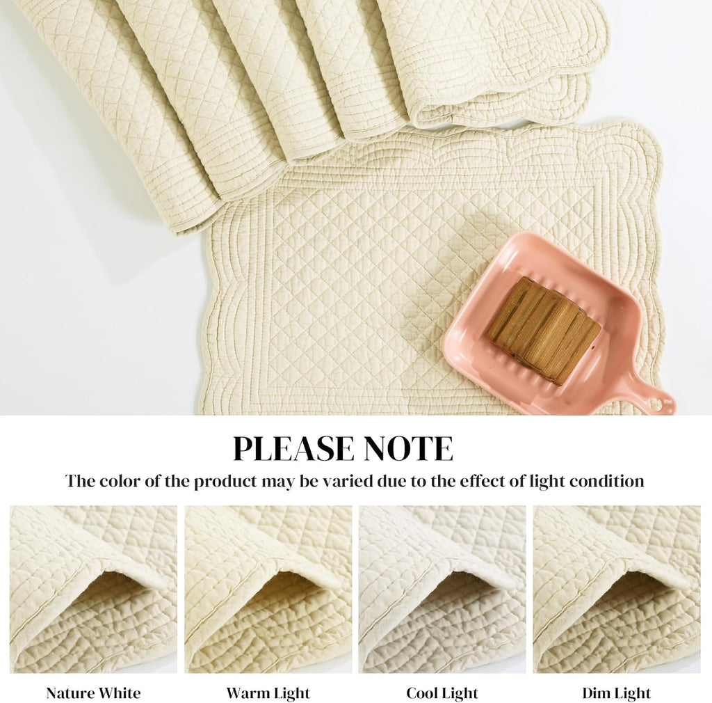 Quilted Placemats Washable-13x18 inches Rectangular Placemats Table-100% Cotton Fabric Rectangular Table - Set of 6
