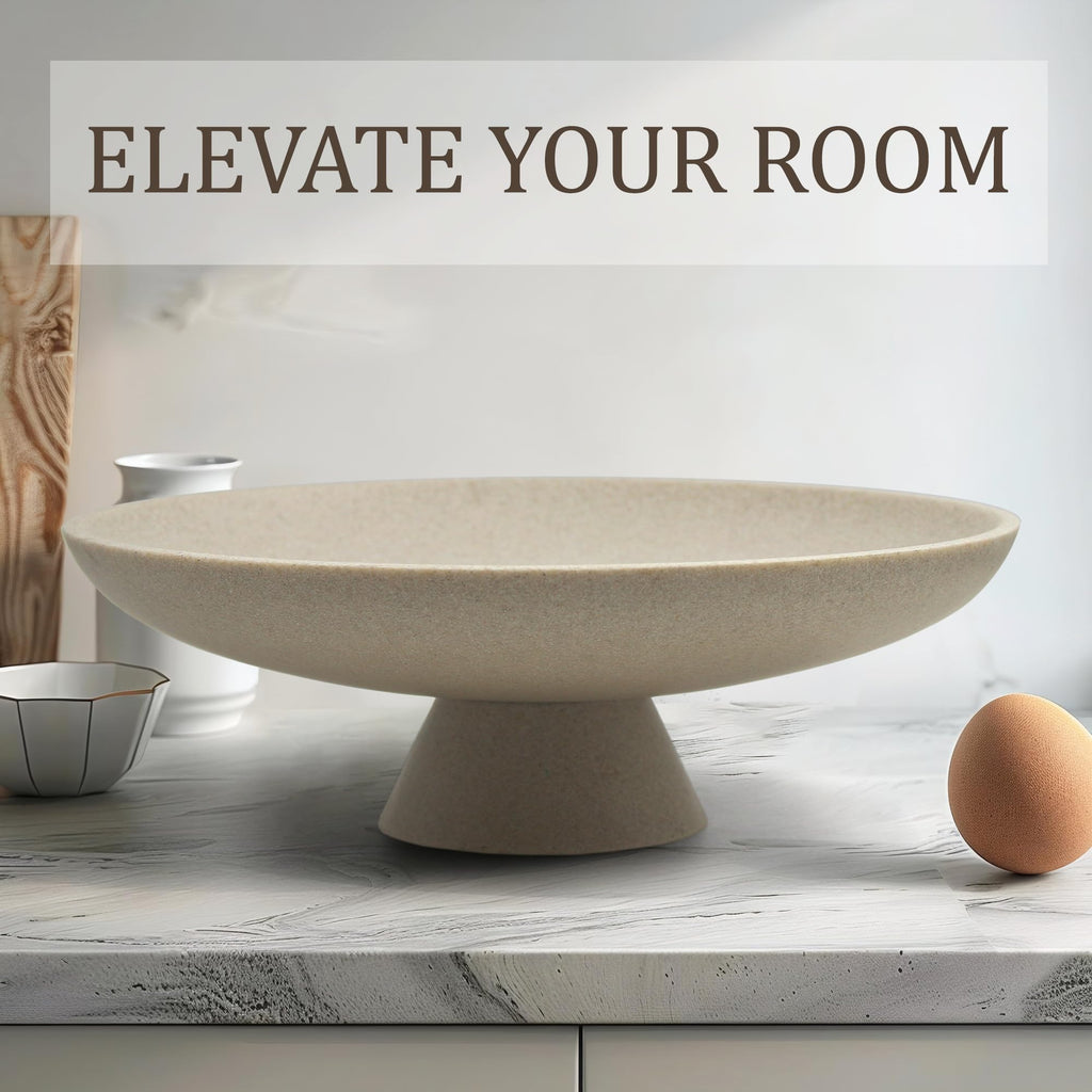 Large Decorative Bowl, Resin Pedestal Fruit Bowl, Beige