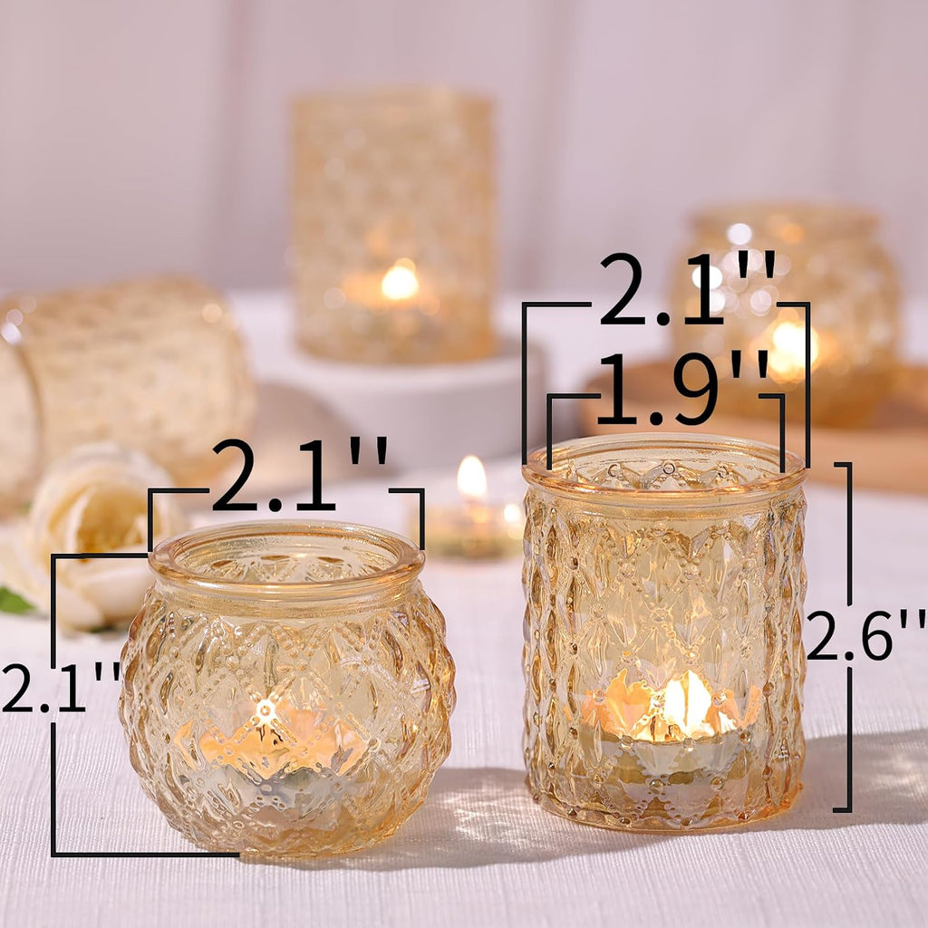 36 Pcs Assorted Gold Votive Candle Holders, Tea Light Candle Holder Glass for Wedding Table Decor, Gold Candle