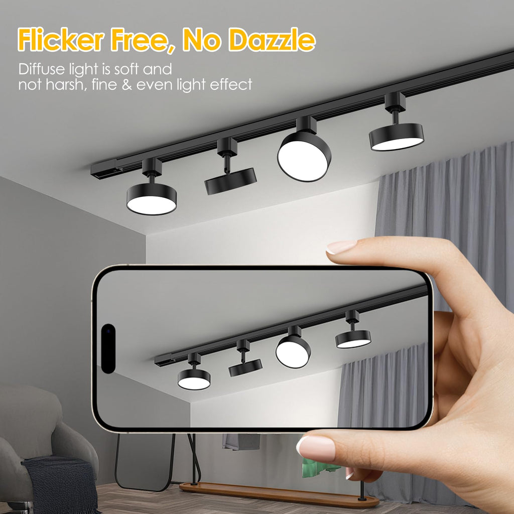 Diffuse LED Track Lighting Heads H Type, 12W 4000K, 4 Pack Black