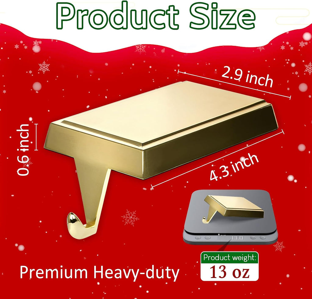 4-Pack Christmas Stocking Holders for Mantel, Weighted Metal Hooks, Gold