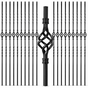 20 Pcs Wrought Iron Stair Balusters, 44" Hollow Single Basket Balusters