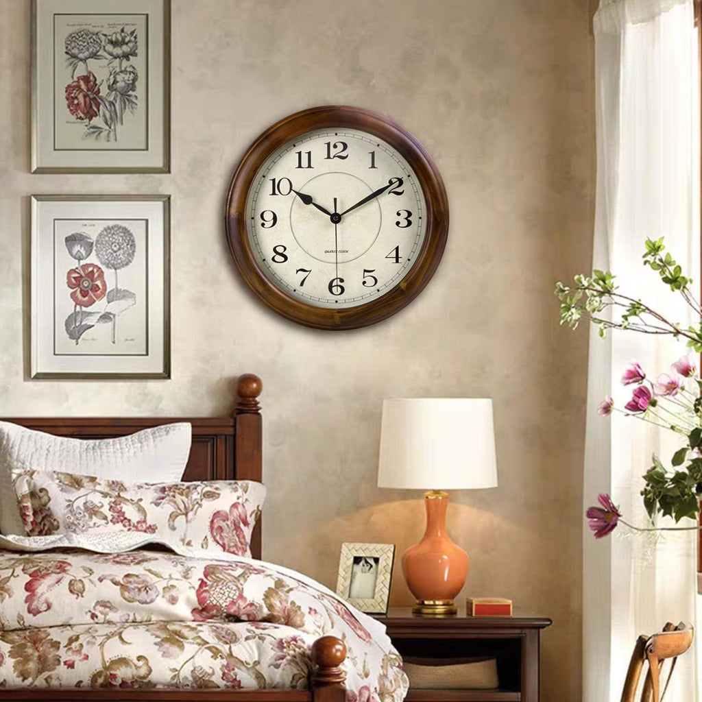 Kesin Wall Clock Wood 14 Inch Silent Wall Clocks Large Decorative Battery Operated Non Ticking Analog Retro Clock